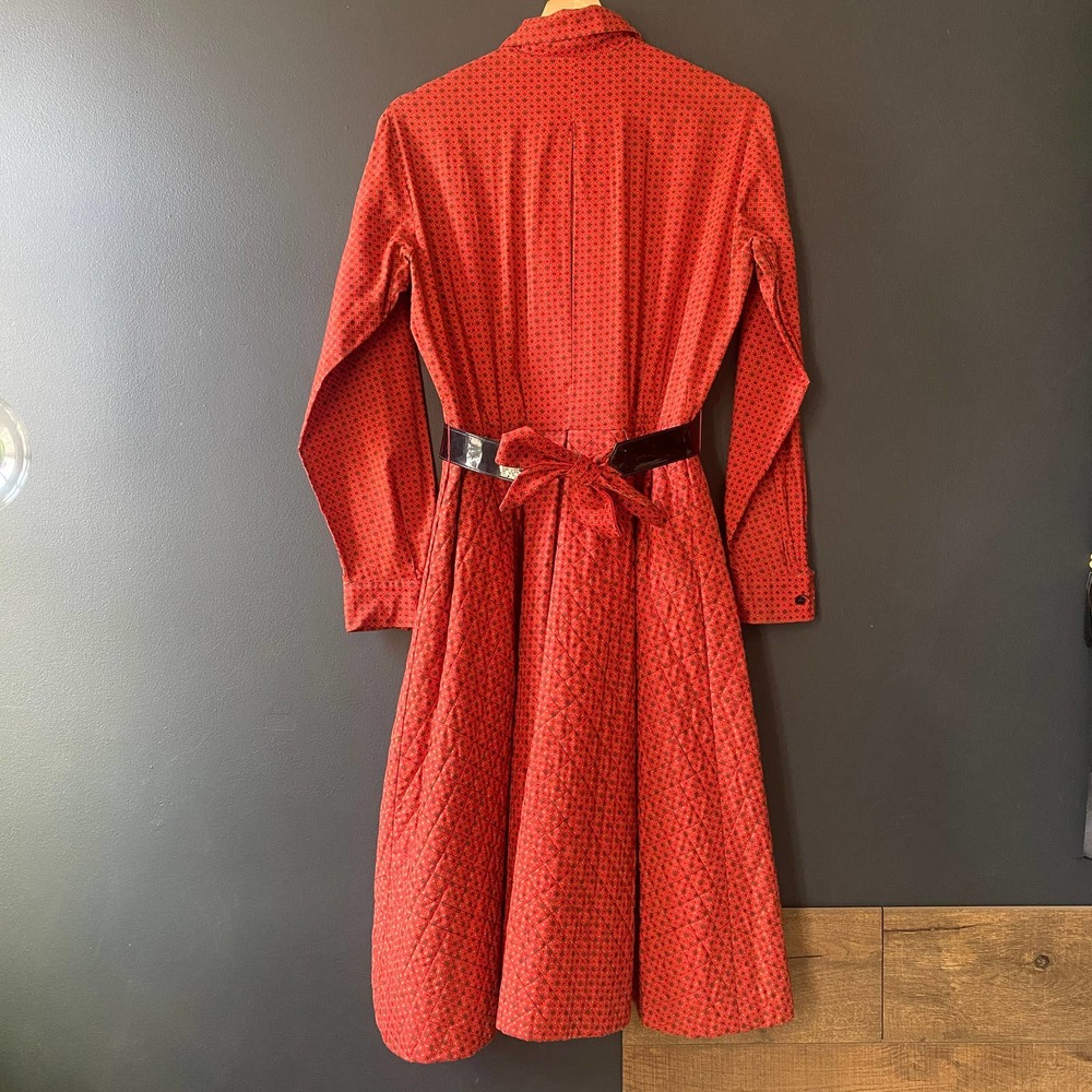 Vintage 1950's Mr. Mort Lord & Taylor Quilted Red Secretary Belted Midi Dress - Picture 8 of 12